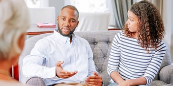 man and woman getting mediation for their divorce