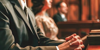 closeup of people sitting in a court trial