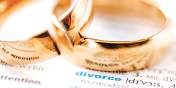 divorce word in dictionary with wedding rings on top